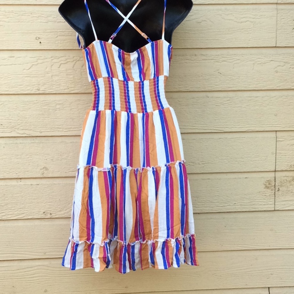 Stripe Design Smocked Tiered Dress - Picture 5 of 9